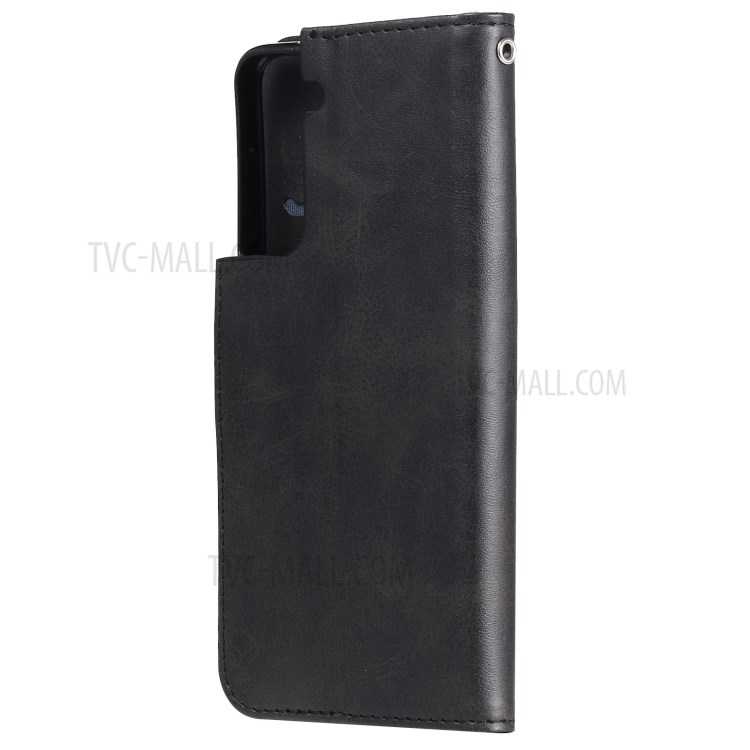 Zipper Pocket Leather Wallet Stand Case for Samsung Galaxy S21 5G - Black-4