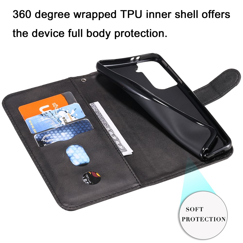 Zipper Pocket Leather Wallet Stand Case for Samsung Galaxy S21+ 5G - Black-11