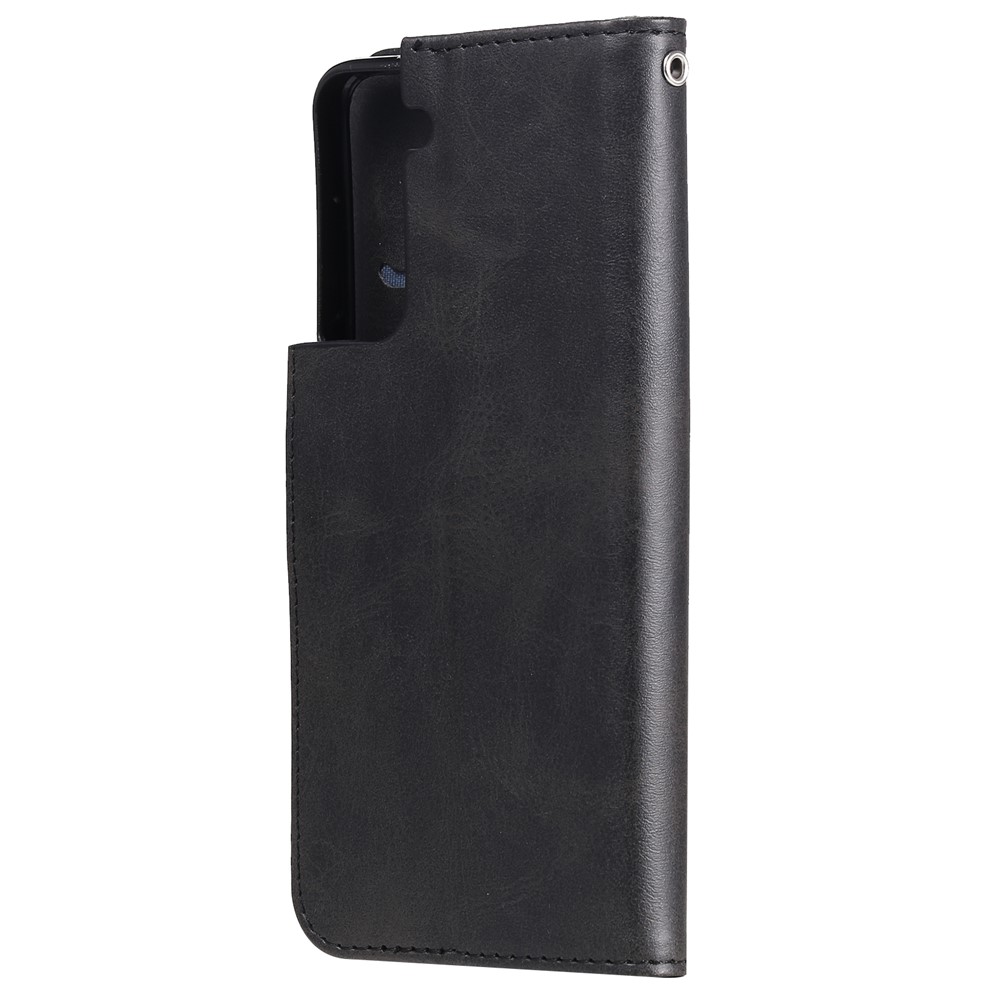 Zipper Pocket Leather Wallet Stand Case for Samsung Galaxy S21+ 5G - Black-4