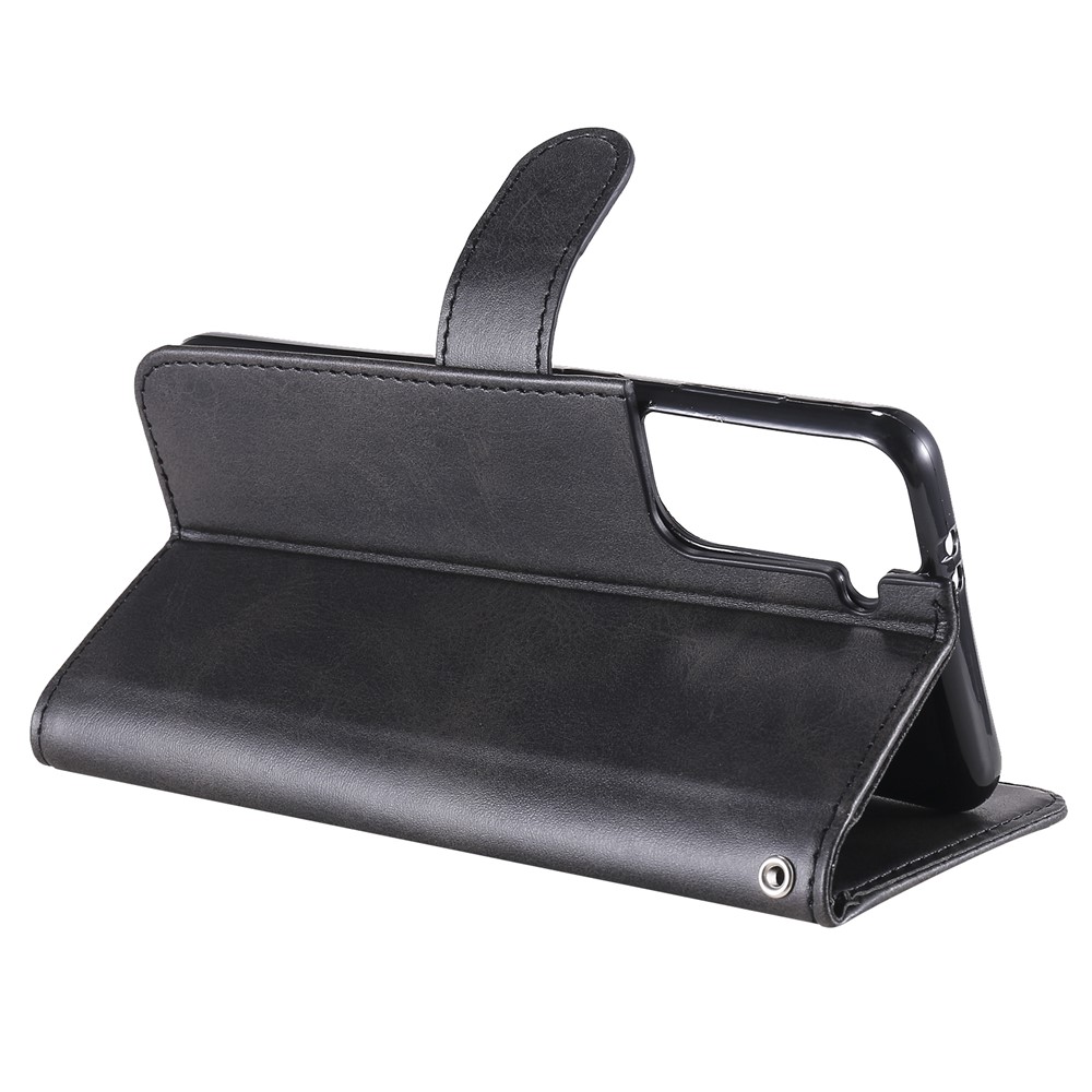 Zipper Pocket Leather Wallet Stand Case for Samsung Galaxy S21+ 5G - Black-7