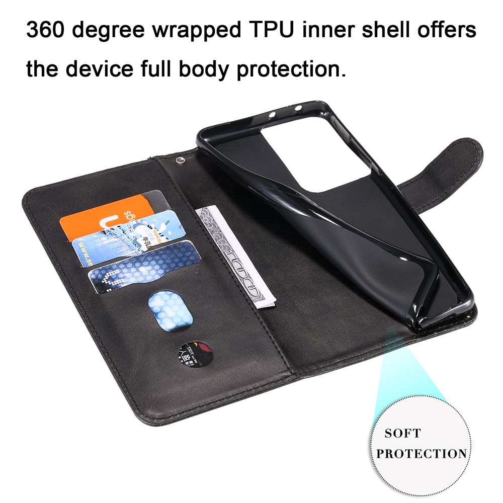 Zipper Pocket Leather Wallet Stand Case for Samsung Galaxy S21 Ultra 5G - Black-10