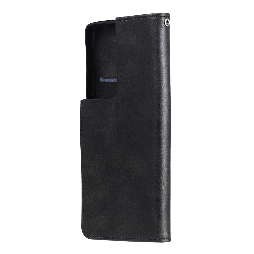 Zipper Pocket Leather Wallet Stand Case for Samsung Galaxy S21 Ultra 5G - Black-4