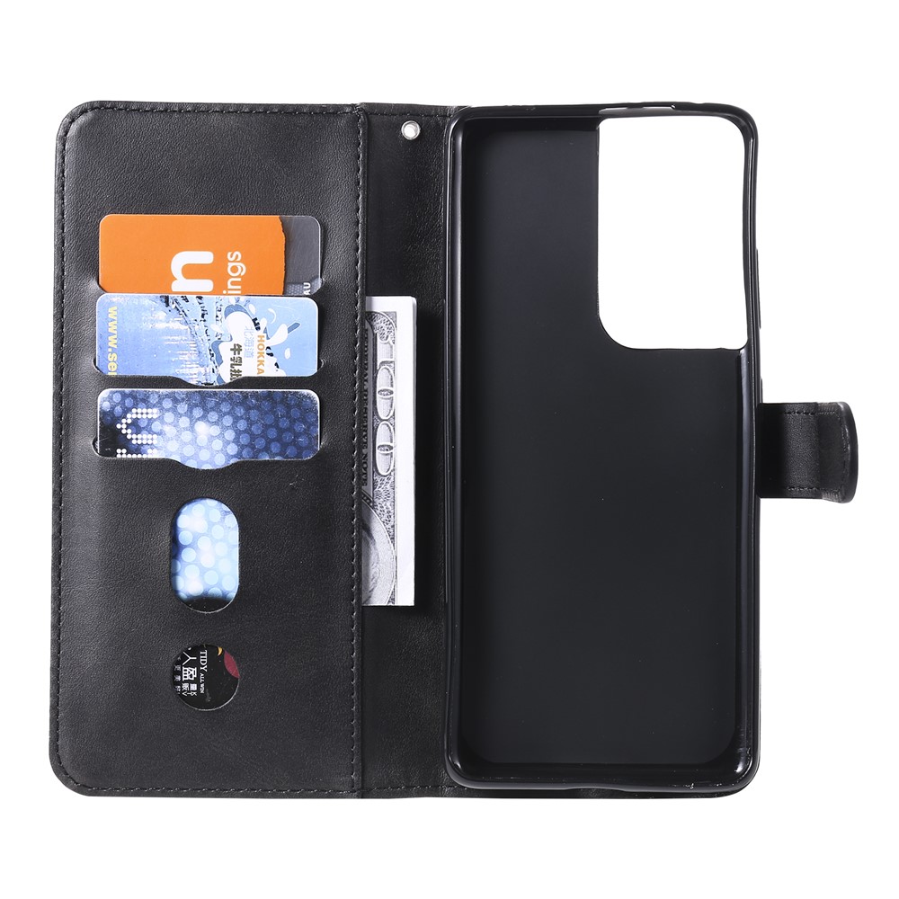 Zipper Pocket Leather Wallet Stand Case for Samsung Galaxy S21 Ultra 5G - Black-5