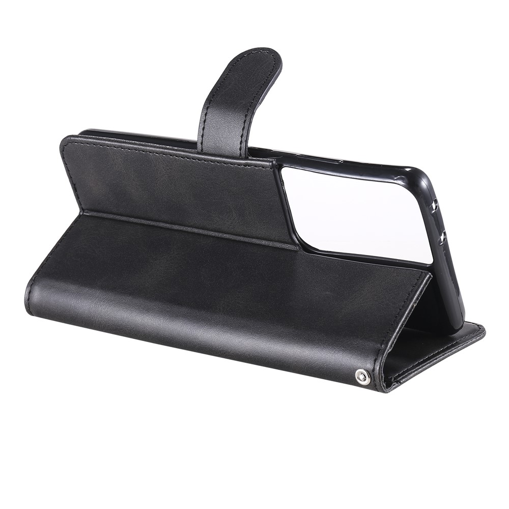 Zipper Pocket Leather Wallet Stand Case for Samsung Galaxy S21 Ultra 5G - Black-9