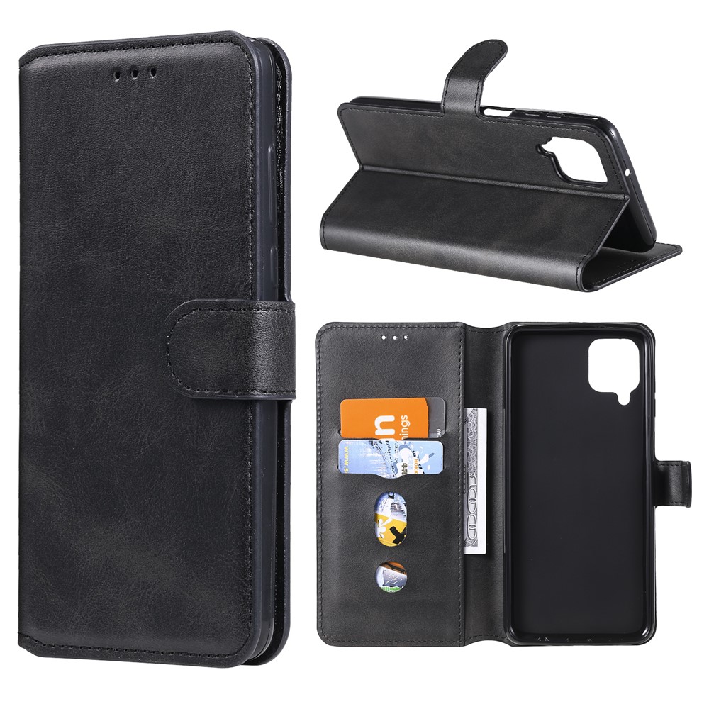 Classic Wallet Stand Flip Leather Phone Case for Samsung Galaxy A12 - Black-1