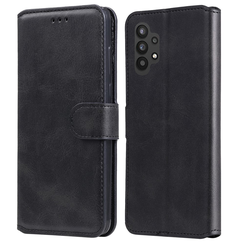 Classic Wallet Stand Flip Leather Phone Case for Samsung Galaxy A32 5G - Black-1