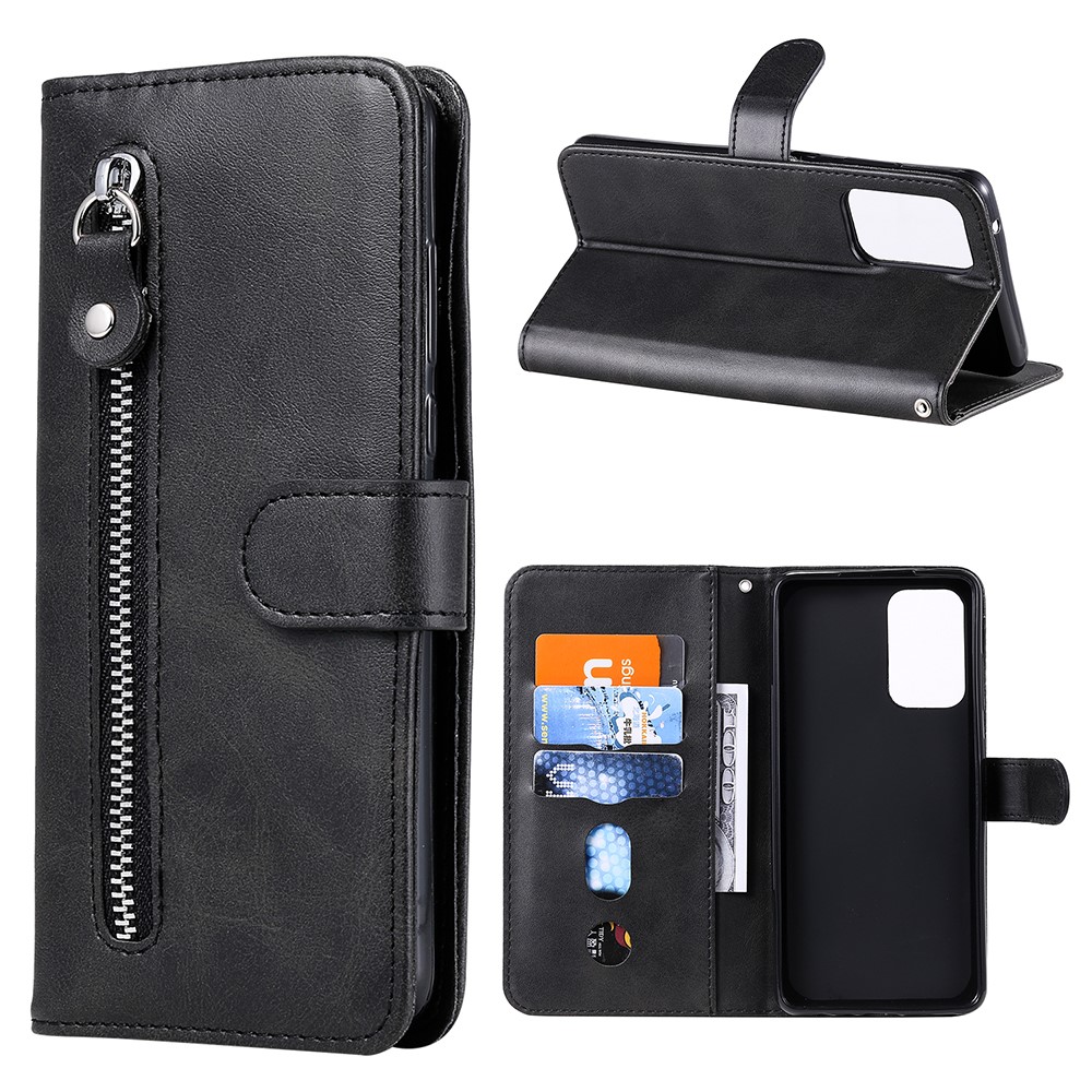 Zipper Pocket Wallet Leather Stand Smartphone Case for Samsung Galaxy A52 5G/A52 4G - Black-1