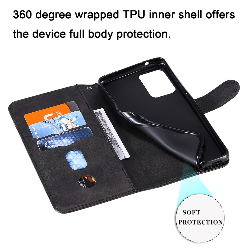 Zipper Pocket Wallet Leather Stand Smartphone Case for Samsung Galaxy A52 5G/A52 4G - Black-12