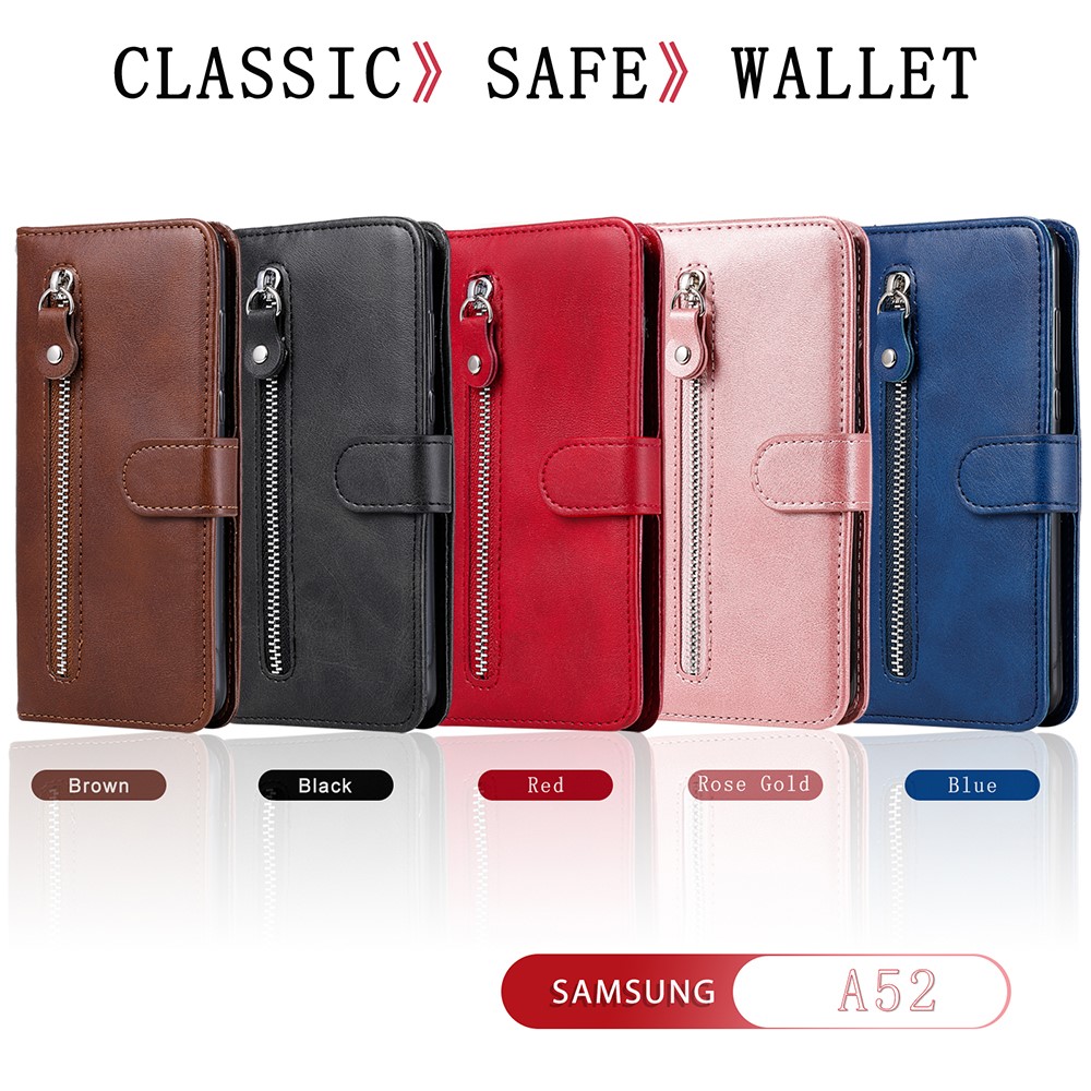 Zipper Pocket Wallet Leather Stand Smartphone Case for Samsung Galaxy A52 5G/A52 4G - Black-14