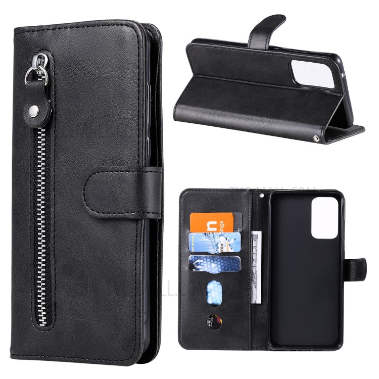 Zipper Pocket Wallet Leather Stand Phone Case for Samsung Galaxy A72 5G/A72 4G - Black-1