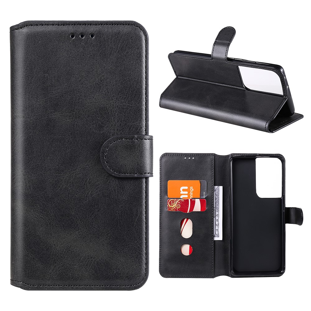 Wallet Leather Stand Cell Phone Case for Samsung Galaxy S21 Ultra 5G - Black-1