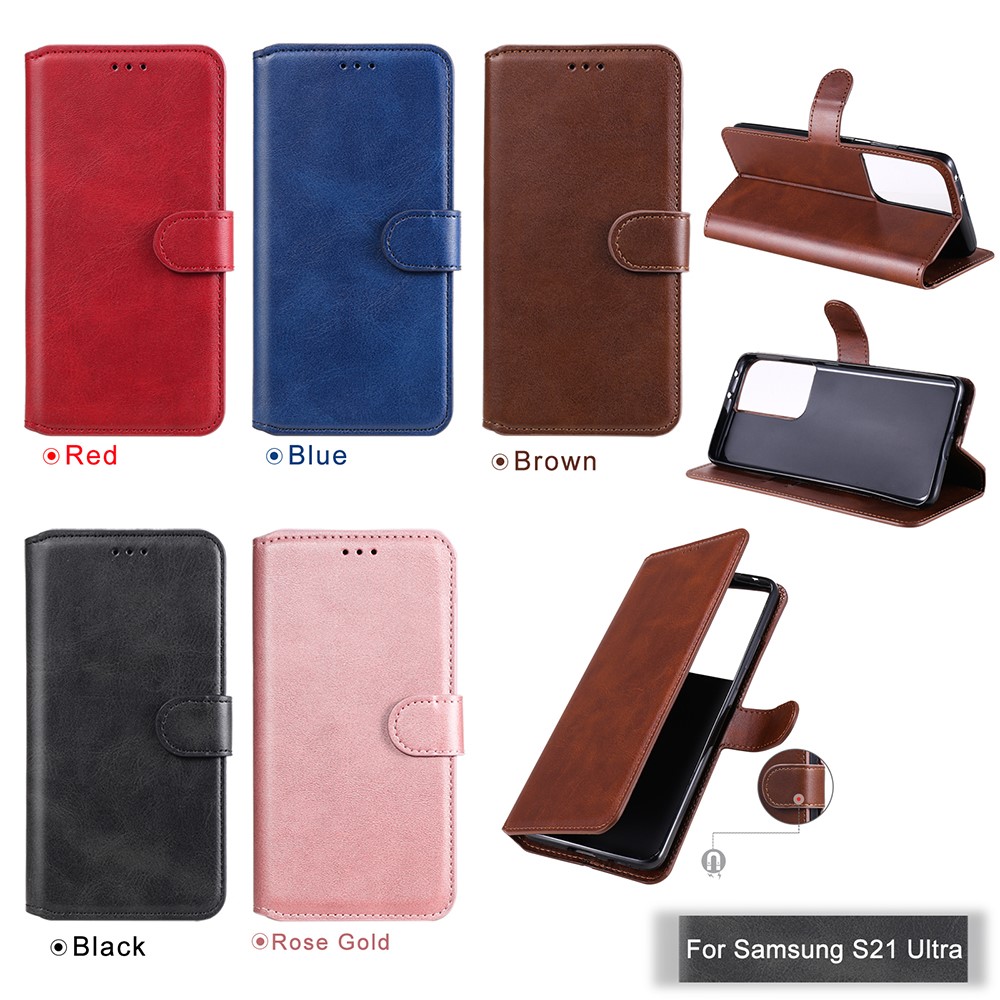 Wallet Leather Stand Cell Phone Case for Samsung Galaxy S21 Ultra 5G - Black-11