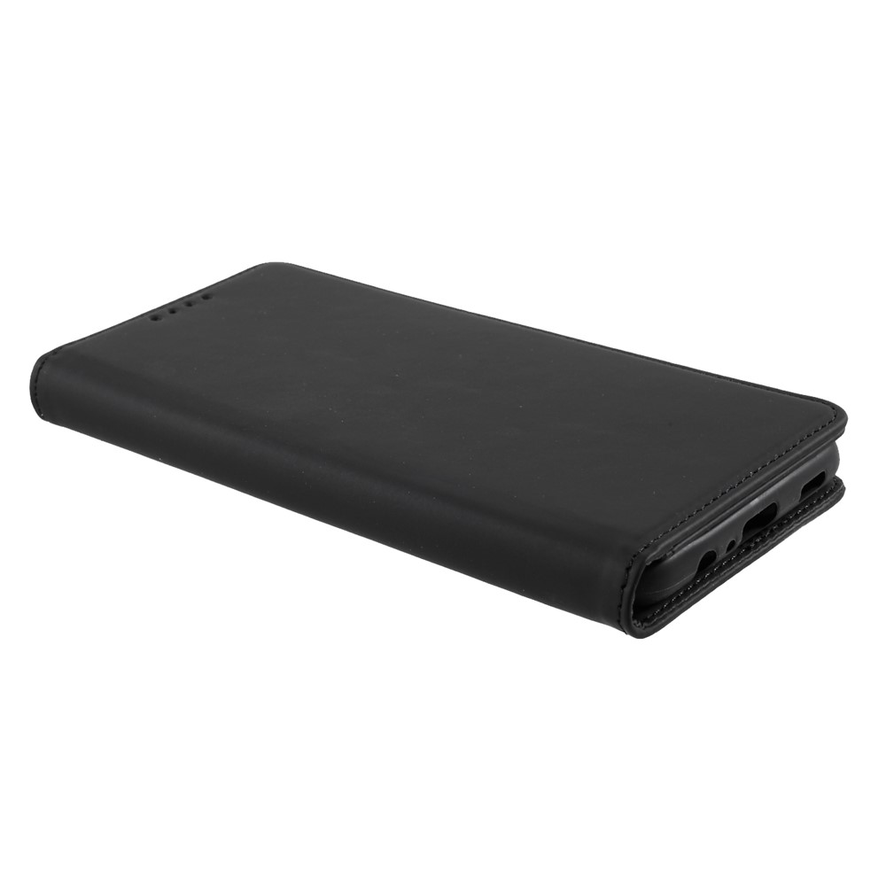 Automatic Suction Liquid Silicone Feel Leather Wallet Case for Samsung Galaxy A12 - Black-4