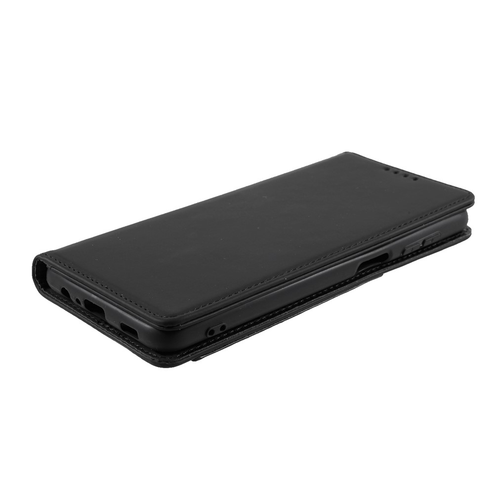 Automatic Suction Liquid Silicone Feel Leather Wallet Case for Samsung Galaxy A12 - Black-5