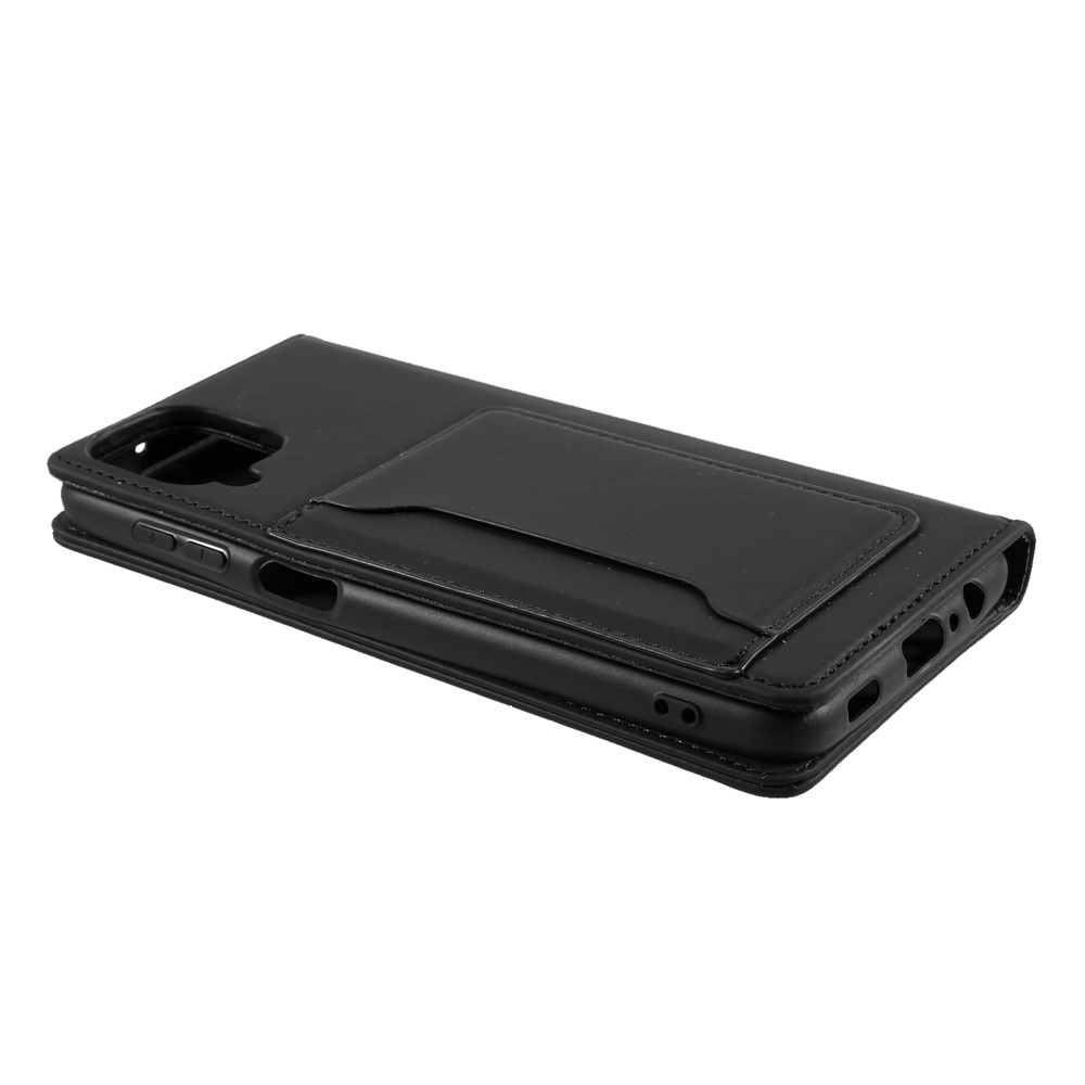Automatic Suction Liquid Silicone Feel Leather Wallet Case for Samsung Galaxy A12 - Black-6