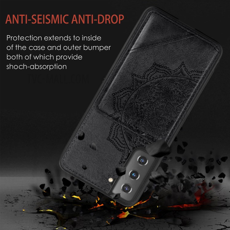 Mandala Flower Pattern PU Leather+TPU Flip Wallet Phone Case for Samsung Galaxy S21 5G - Black-10