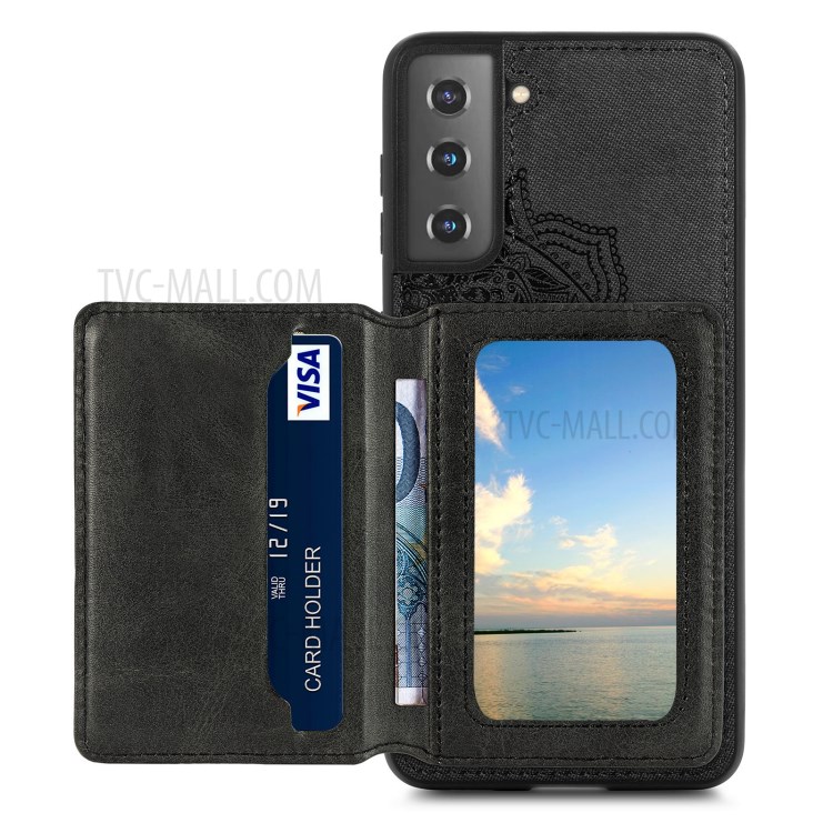 Mandala Flower Pattern PU Leather+TPU Flip Wallet Phone Case for Samsung Galaxy S21 5G - Black-3