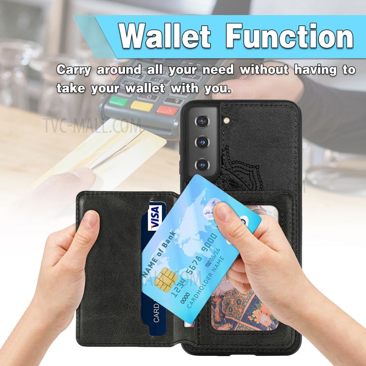 Mandala Flower Pattern PU Leather+TPU Flip Wallet Phone Case for Samsung Galaxy S21 5G - Black-4