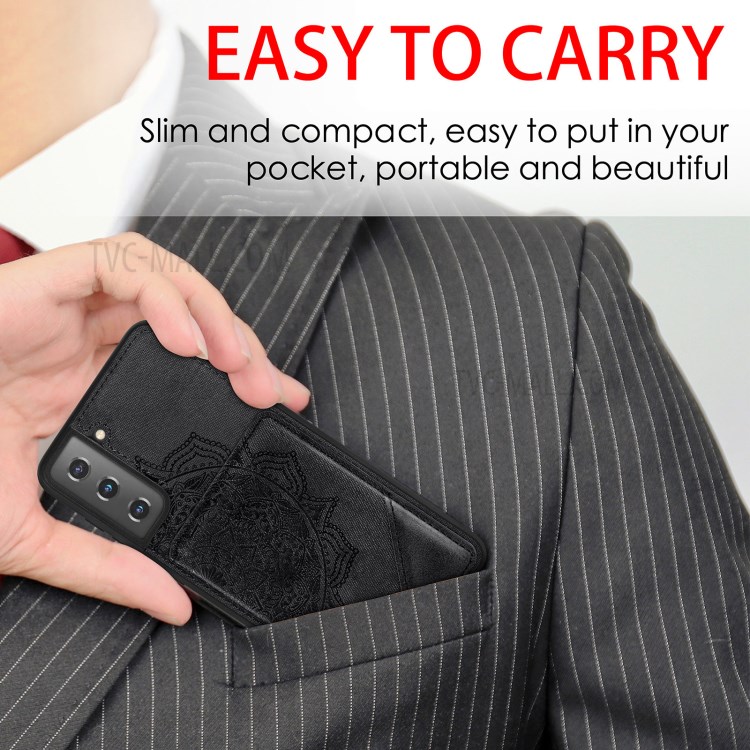 Mandala Flower Pattern PU Leather+TPU Flip Wallet Phone Case for Samsung Galaxy S21 5G - Black-5