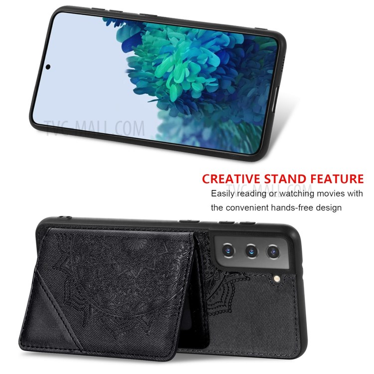 Mandala Flower Pattern PU Leather+TPU Flip Wallet Phone Case for Samsung Galaxy S21 5G - Black-8