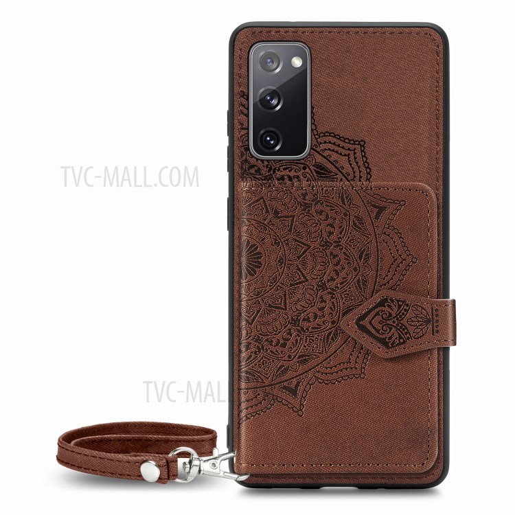 Card Slot Design PU Leather Coated TPU Phone Case with Kickstand and Strap for Samsung Galaxy S20 FE/S20 Fan Edition/S20 FE 5G/S20 Fan Edition 5G - Brown-2