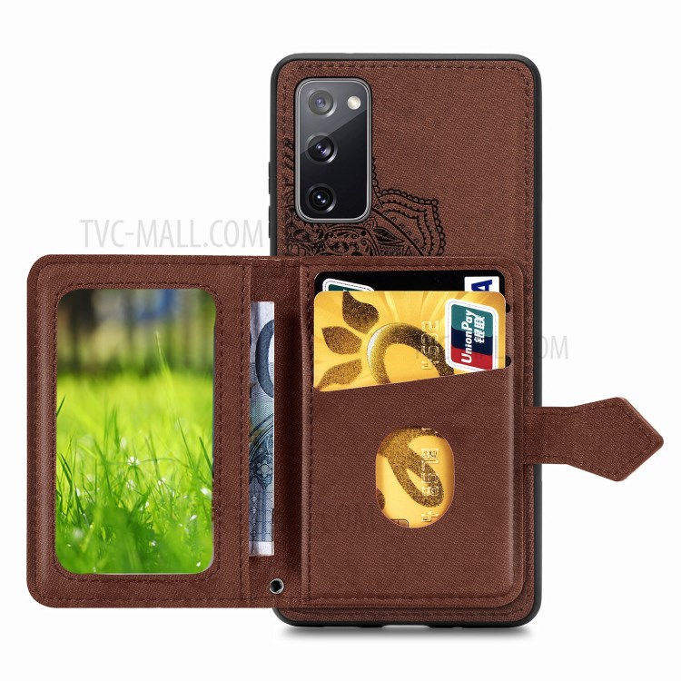 Card Slot Design PU Leather Coated TPU Phone Case with Kickstand and Strap for Samsung Galaxy S20 FE/S20 Fan Edition/S20 FE 5G/S20 Fan Edition 5G - Brown-3