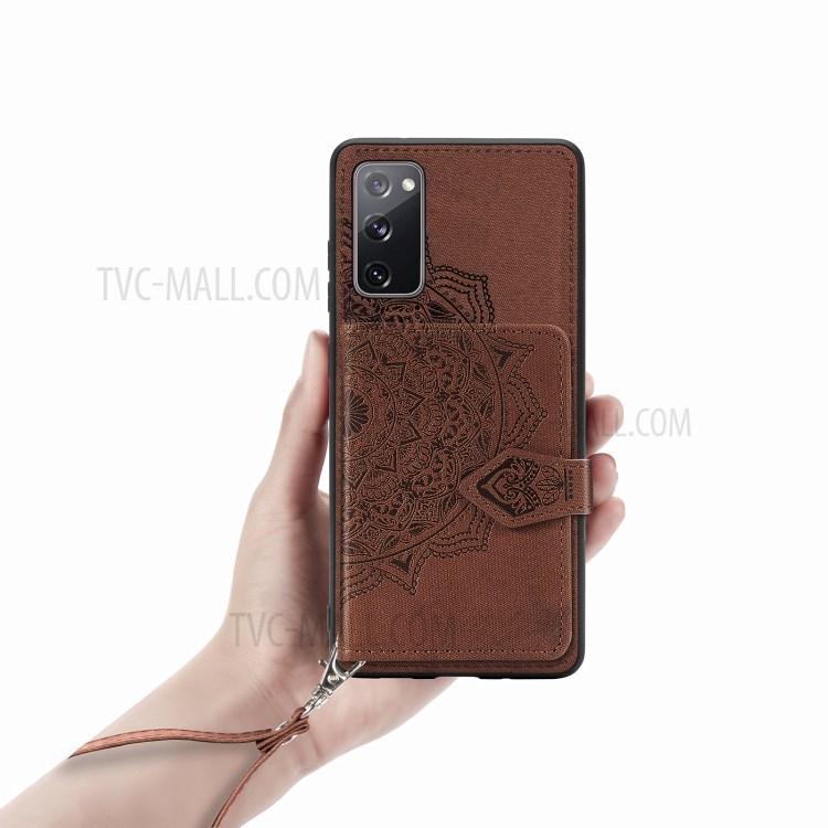Card Slot Design PU Leather Coated TPU Phone Case with Kickstand and Strap for Samsung Galaxy S20 FE/S20 Fan Edition/S20 FE 5G/S20 Fan Edition 5G - Brown-7