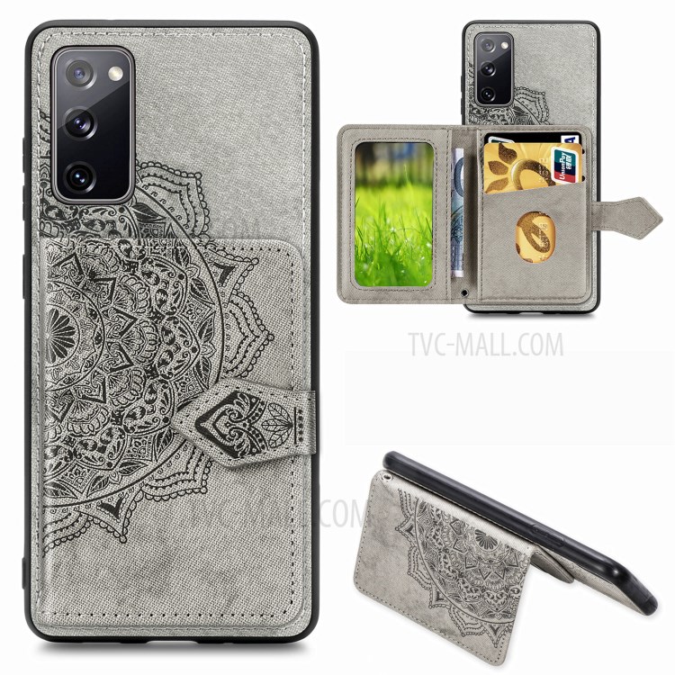 Card Slot Design PU Leather Coated TPU Phone Case with Kickstand and Strap for Samsung Galaxy S20 FE/S20 Fan Edition/S20 FE 5G/S20 Fan Edition 5G - Grey-1