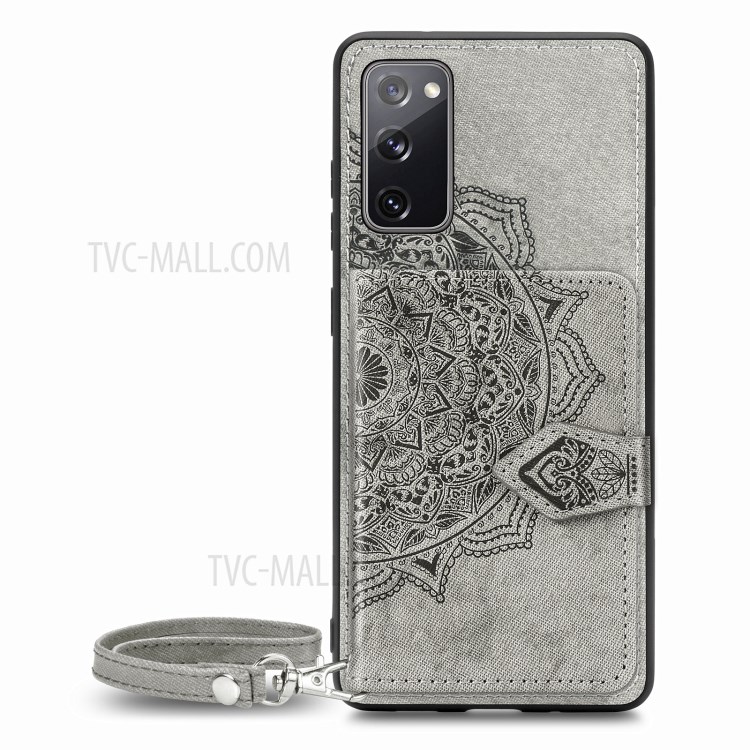 Card Slot Design PU Leather Coated TPU Phone Case with Kickstand and Strap for Samsung Galaxy S20 FE/S20 Fan Edition/S20 FE 5G/S20 Fan Edition 5G - Grey-2