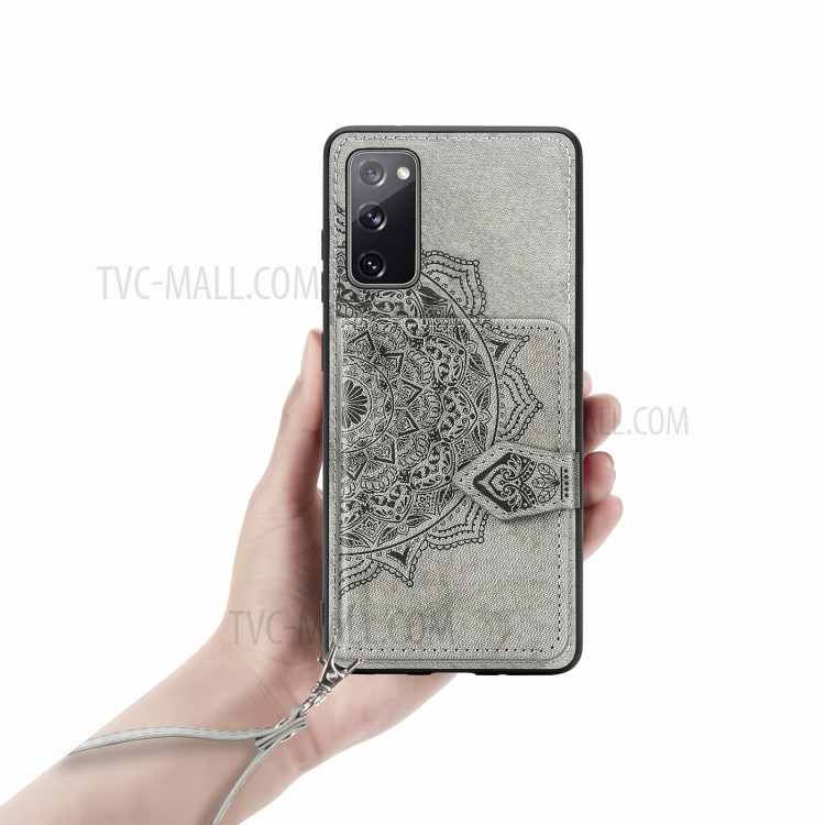 Card Slot Design PU Leather Coated TPU Phone Case with Kickstand and Strap for Samsung Galaxy S20 FE/S20 Fan Edition/S20 FE 5G/S20 Fan Edition 5G - Grey-7