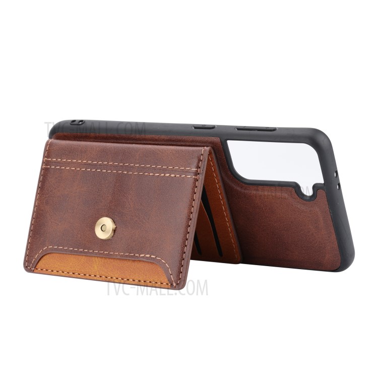 Buckled Card Slots Design PU Leather Coated TPU Case for Samsung Galaxy S21 Plus 5G - Brown-6