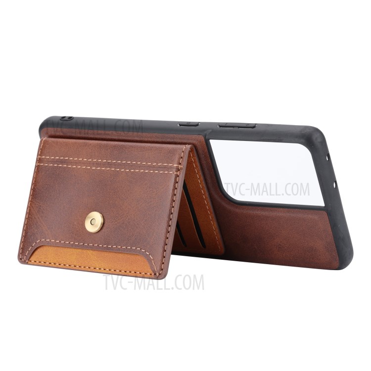 PU Leather Coated TPU Case with Buckled Card Slots for Samsung Galaxy S21 Ultra 5G - Brown-6