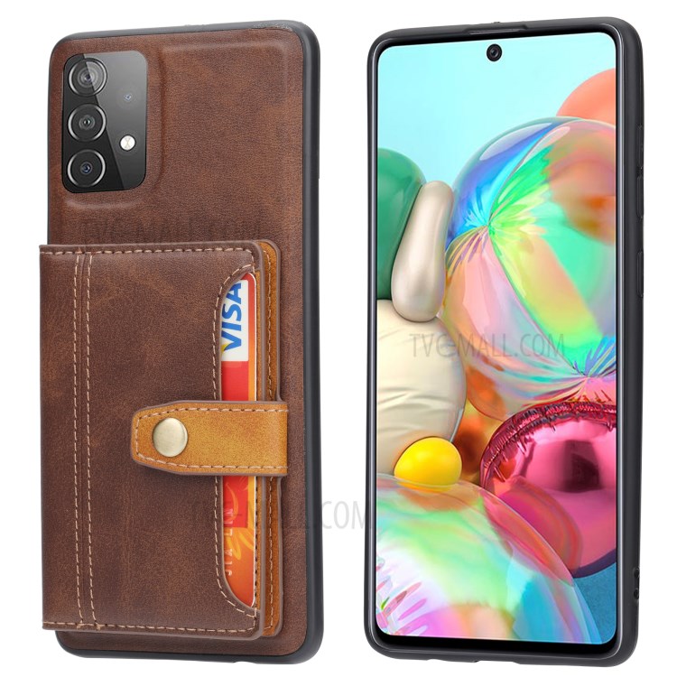 Card Slots + Kickstand Design PU Leather Coated TPU Case for Samsung Galaxy A72 5G - Brown-1