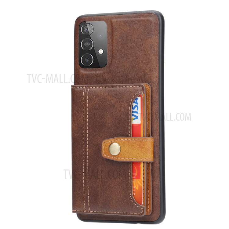 Card Slots + Kickstand Design PU Leather Coated TPU Case for Samsung Galaxy A72 5G - Brown-2