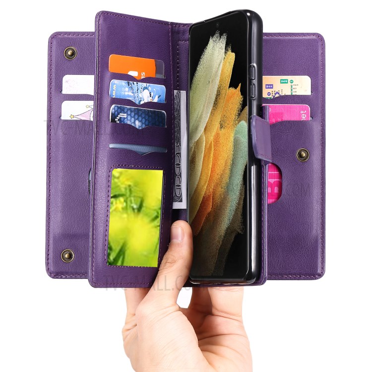 Quality Leather Wallet Design Cover Shell with Multi-function 10 Card Slots for Realme 7i (Global) / Realme C17 - Purple-19