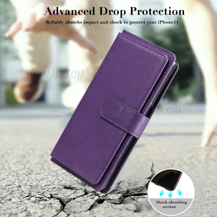 Quality Leather Wallet Design Cover Shell with Multi-function 10 Card Slots for Realme 7i (Global) / Realme C17 - Purple-20