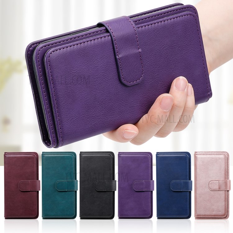 Quality Leather Wallet Design Cover Shell with Multi-function 10 Card Slots for Realme 7i (Global) / Realme C17 - Purple-21