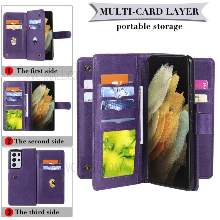 Quality Leather Wallet Design Cover Shell with Multi-function 10 Card Slots for Realme 7i (Global) / Realme C17 - Purple-23