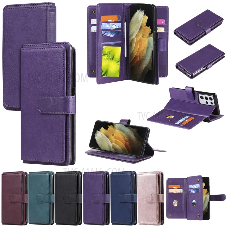 Quality Leather Wallet Design Cover Shell with Multi-function 10 Card Slots for Realme 7i (Global) / Realme C17 - Purple-24
