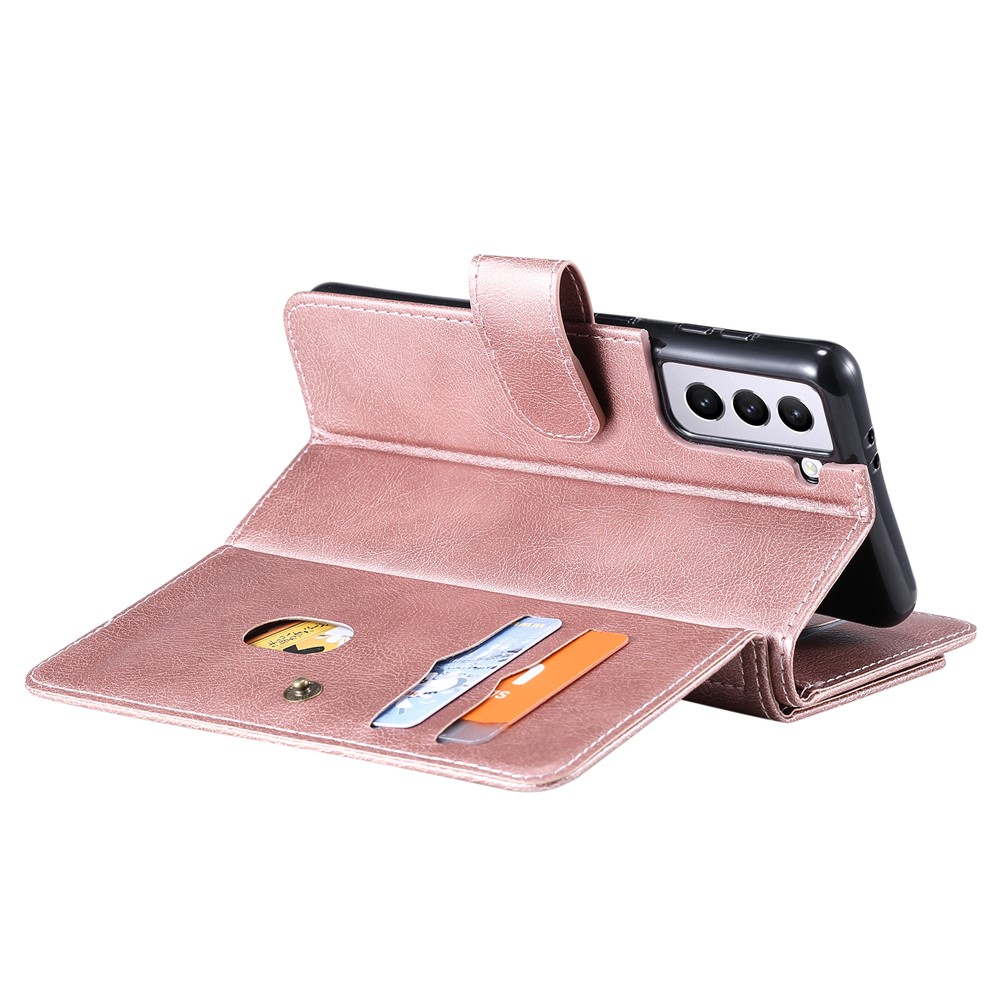Quality Leather Wallet Design Cover Shell for Samsung Galaxy S21 Plus 5G with Multi-function 10 Card Slots - Rose Gold-11
