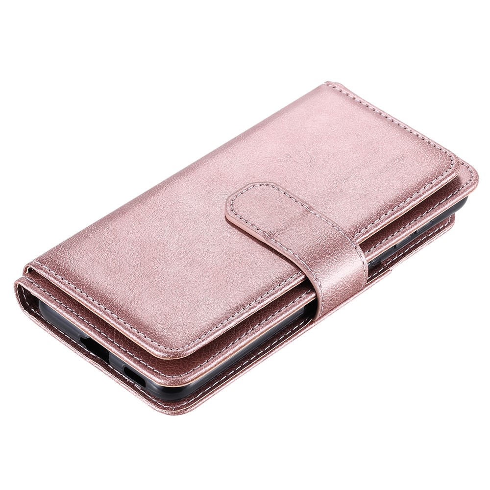 Quality Leather Wallet Design Cover Shell for Samsung Galaxy S21 Plus 5G with Multi-function 10 Card Slots - Rose Gold-12