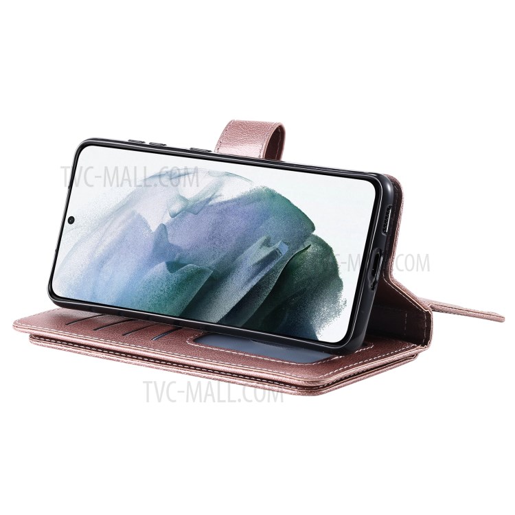 Multi-function 10 Card Slots Shell for Samsung Galaxy S21 5G Quality Leather Wallet Design Cover - Rose Gold-10