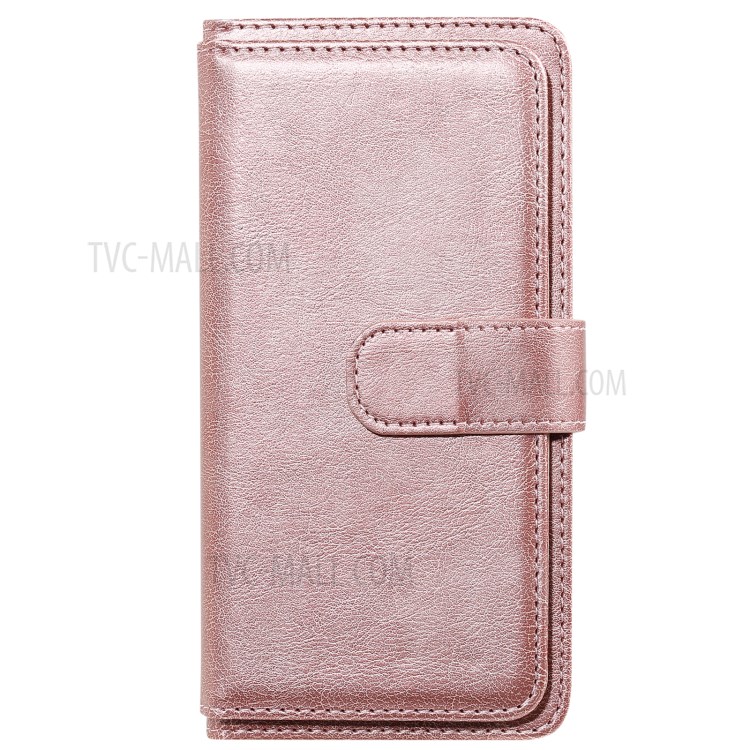 KT Multi-functional Series-1 10 Card Slots Shell for Samsung Galaxy S21 4G/5G Quality Leather Wallet Design Cover - Rose Gold-2