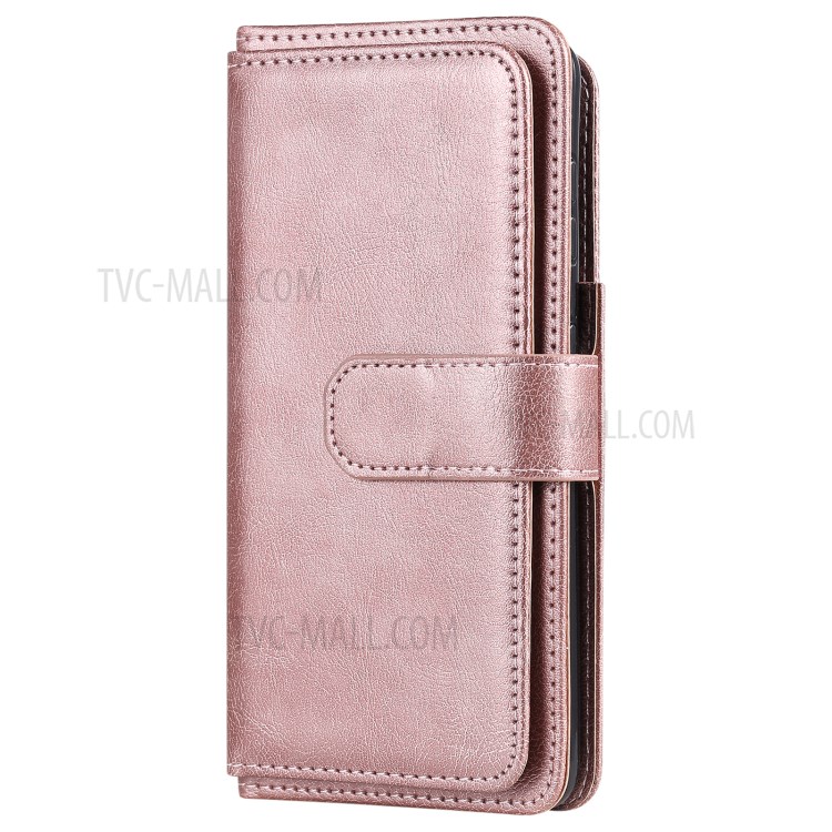 Multi-function 10 Card Slots Shell for Samsung Galaxy S21 5G Quality Leather Wallet Design Cover - Rose Gold-3
