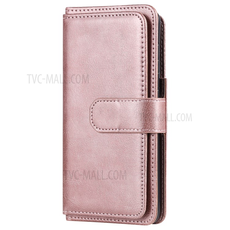 KT Multi-functional Series-1 10 Card Slots Shell for Samsung Galaxy S21 4G/5G Quality Leather Wallet Design Cover - Rose Gold-3