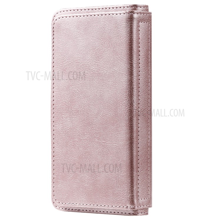 KT Multi-functional Series-1 10 Card Slots Shell for Samsung Galaxy S21 4G/5G Quality Leather Wallet Design Cover - Rose Gold-4