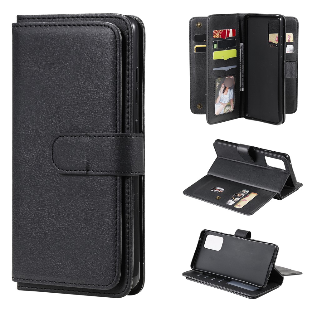 Quality Leather Wallet Design Cover for Samsung Galaxy A72 5G Multi-function 10 Card Slots Shell - Black-1