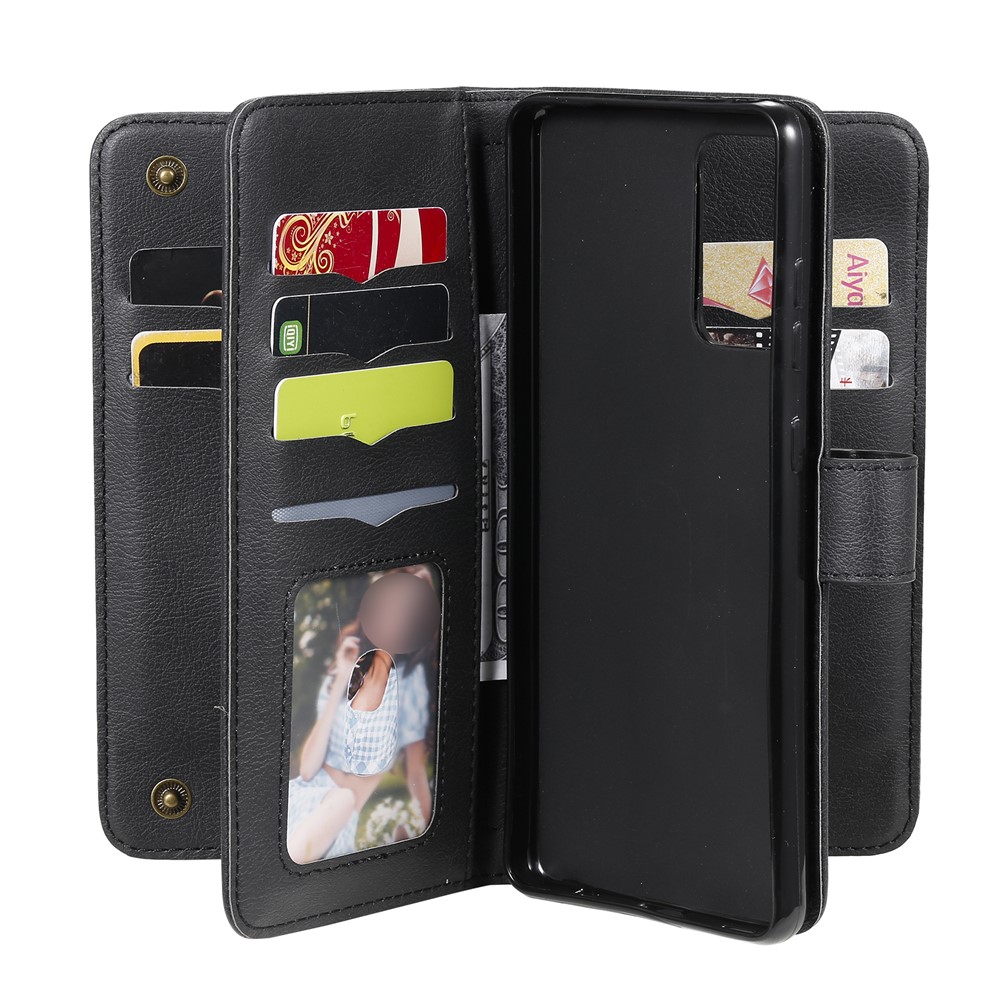 Quality Leather Wallet Design Cover for Samsung Galaxy A72 5G Multi-function 10 Card Slots Shell - Black-10