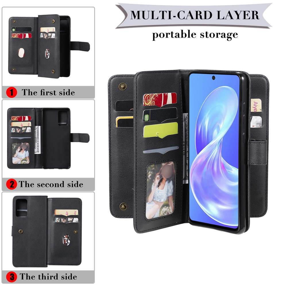 Quality Leather Wallet Design Cover for Samsung Galaxy A72 5G Multi-function 10 Card Slots Shell - Black-16