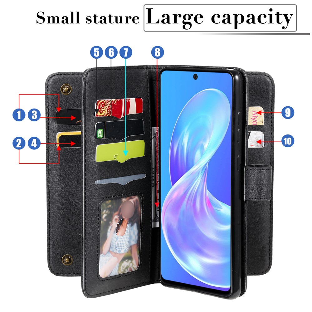 Quality Leather Wallet Design Cover for Samsung Galaxy A72 5G Multi-function 10 Card Slots Shell - Black-17